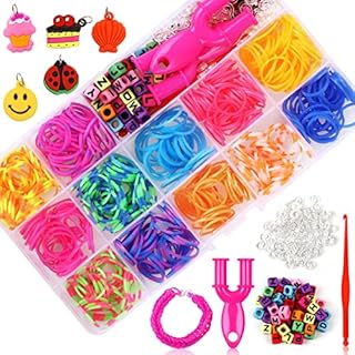SONEER Loom Bands, 600pcs Loom Band Kit Refill, Colorful Twist Rubber Bands Letter Beads, Bracelet Making Kit for Kids Friendship Craft Birthday Gift