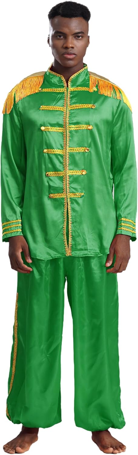 Mens 2Pcs Halloween Costume SGT Sergeant Pepper Budget Jacket Hippy Medieval Jackets with Pants