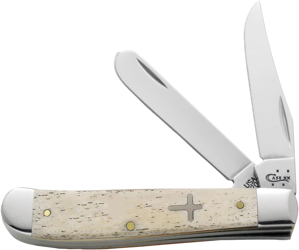 Case WR XX Pocket Knife Smooth Natural Bone Mini Trapper W/Cross Shield...