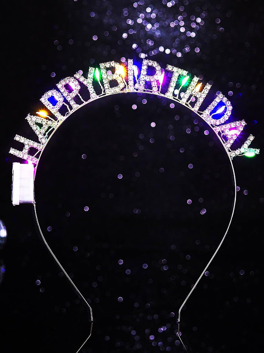 SixexeyLight Up Happy Birthday Headband LED Rhinestone Hair Band for Birthday Party Favors Hair Accessories for Women