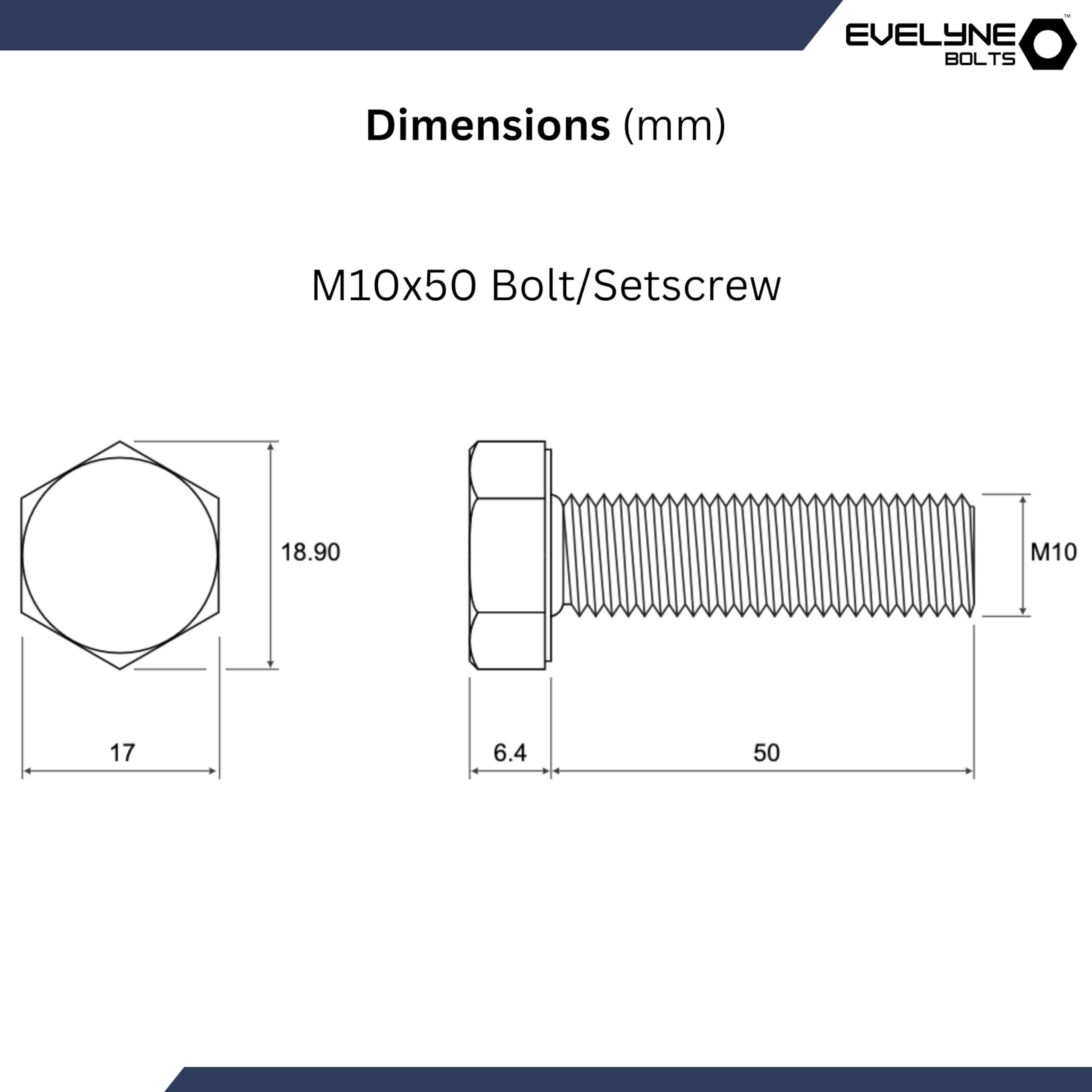 M10 Nut, Bolt & Form A Washer Set. 10 pack, M10x50 Bolts, 10mm Nuts & 10mm Form A Washers, Silver, M10x50 Bolts, M10 Nuts - Image 4