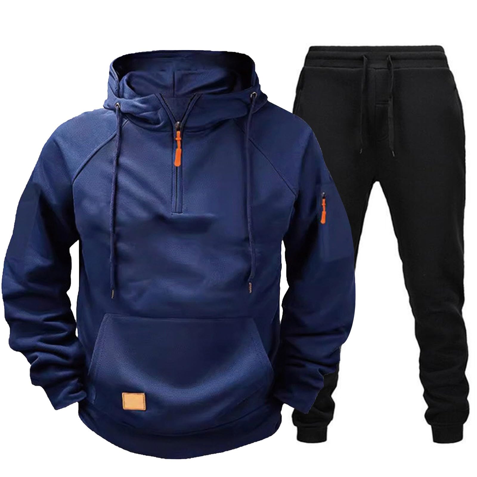 Męski dres treningowy, 2-częściowy, bluza z kapturem i joggery, czarna odzież sportowa dla mężczyzn, lekki strój treningowy z kieszenią, wygodny dres treningowy na siłownię, do podróży lub biegania na