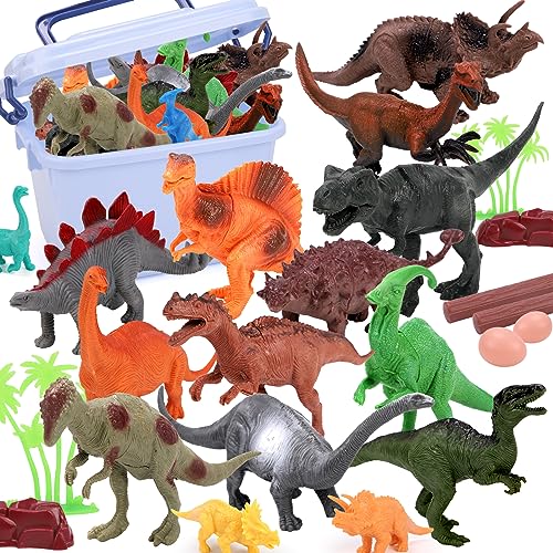 KaeKid 52 PCS Realistic Dinosaurs Figures with Storage Box, Dinosaur Toys for Kids, Learning Toy for Boy Girl Age 3-5, Perfect Party Favors, Birthday Gifts