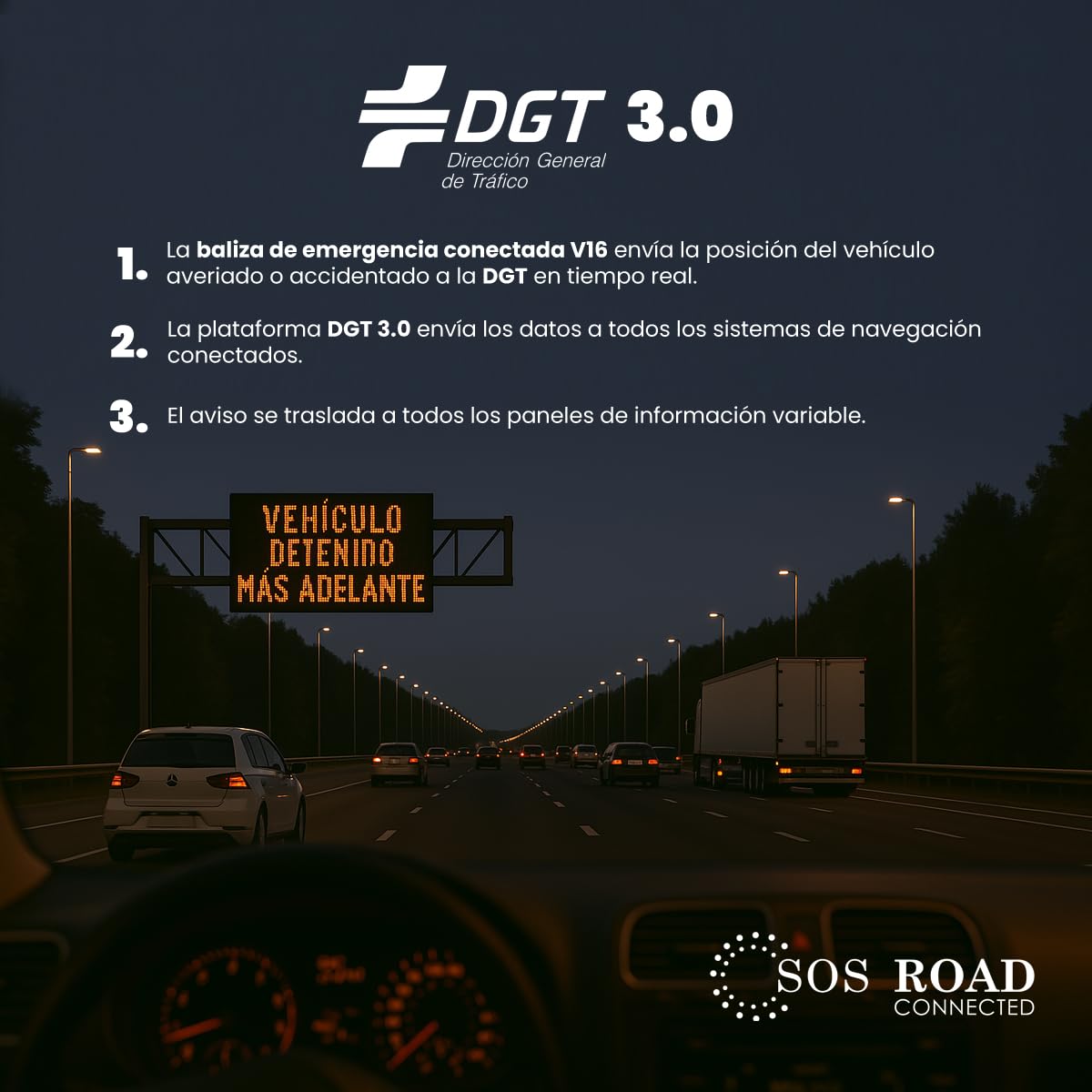 SOS ROAD Baliza de Emergencia V16 con Geolocalización y Conexión DGT 3.0 – Uso Obligatorio Enero 2026, Señal LED Homologada para Coche, Alcance 1km, Resistente al Agua, Datos Incluidos hasta 2038