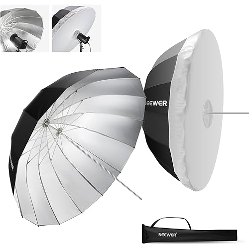NEEWER 65"/165cm Parabolic Reflective Umbrella Photography with Silver Inner, Soft Lighting with Diffuser Cover, Bag, Quick Fold for Camera Photo Studio Video Light Shooting Monolight Flash, NS3U