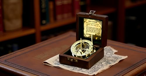 Miniatura 4 de SARA NAUTICAL Brújula de reloj de sol de latón antiguo, reloj de reloj de sol en caja de regalo reloj de sol reloj de réplica de barco, decoraciones