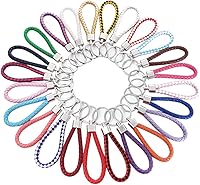 UUYYEO 15-Pack Multicolor Braided PU Leather Keychains - Durable Key Fobs, Solid Straps & Chromed Rings for Keys & Bags