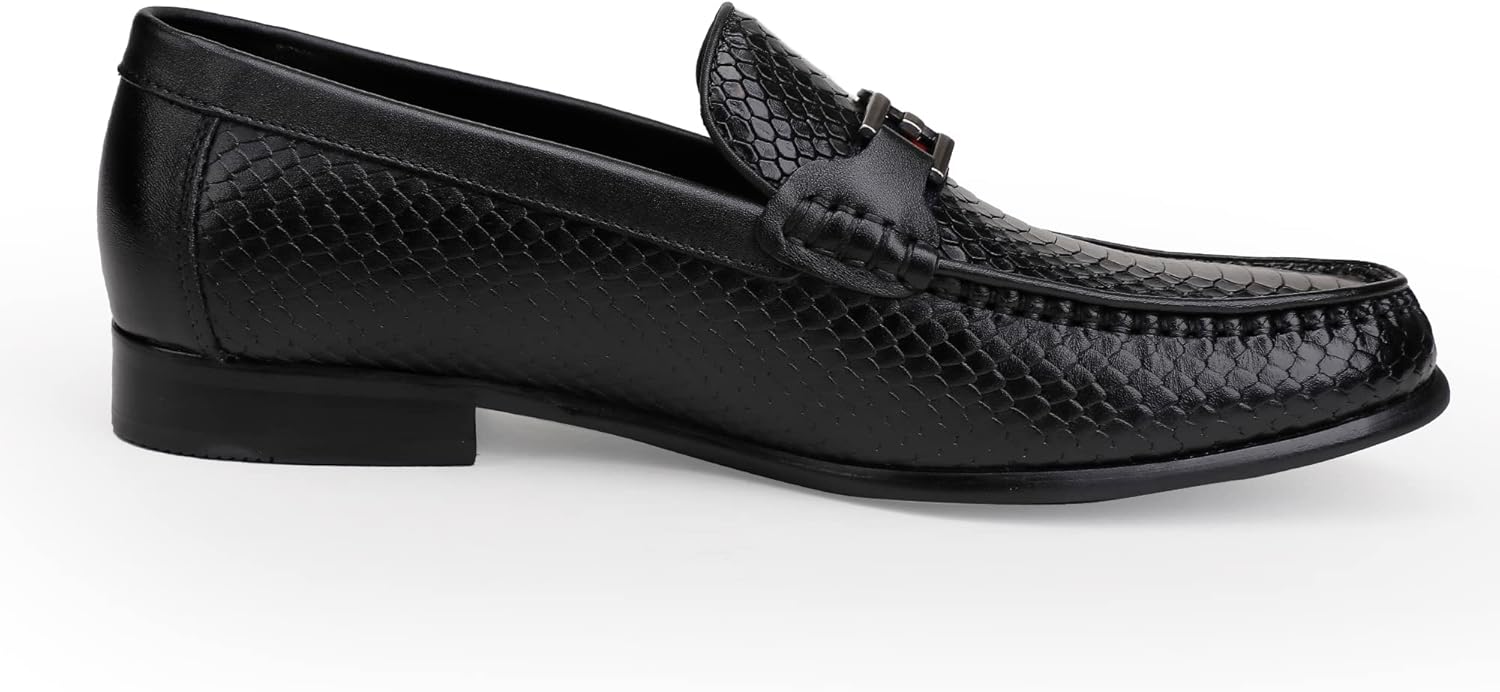 Generic Black Mens Leather Dress Shoes, Premium Crocodile Print Moc-Toe Slip-on Loafer with Metal Buckle Penny Shoes for Mens - Image 2