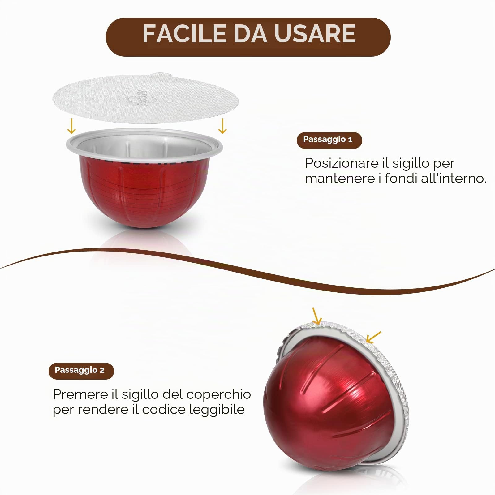 Coperchi Foli in alluminio per capsule riutilizzabili, guarnizioni in lamina di caffè, coperchi per cialde di caffè Foli compatibili con cialde Nespresso Vertuo, 120 pezzi, 62 mm