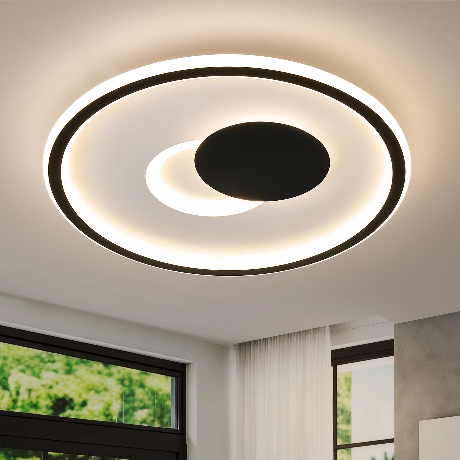 Qamra 41cm Moderne Schwarze Runde LED Deckenlampe