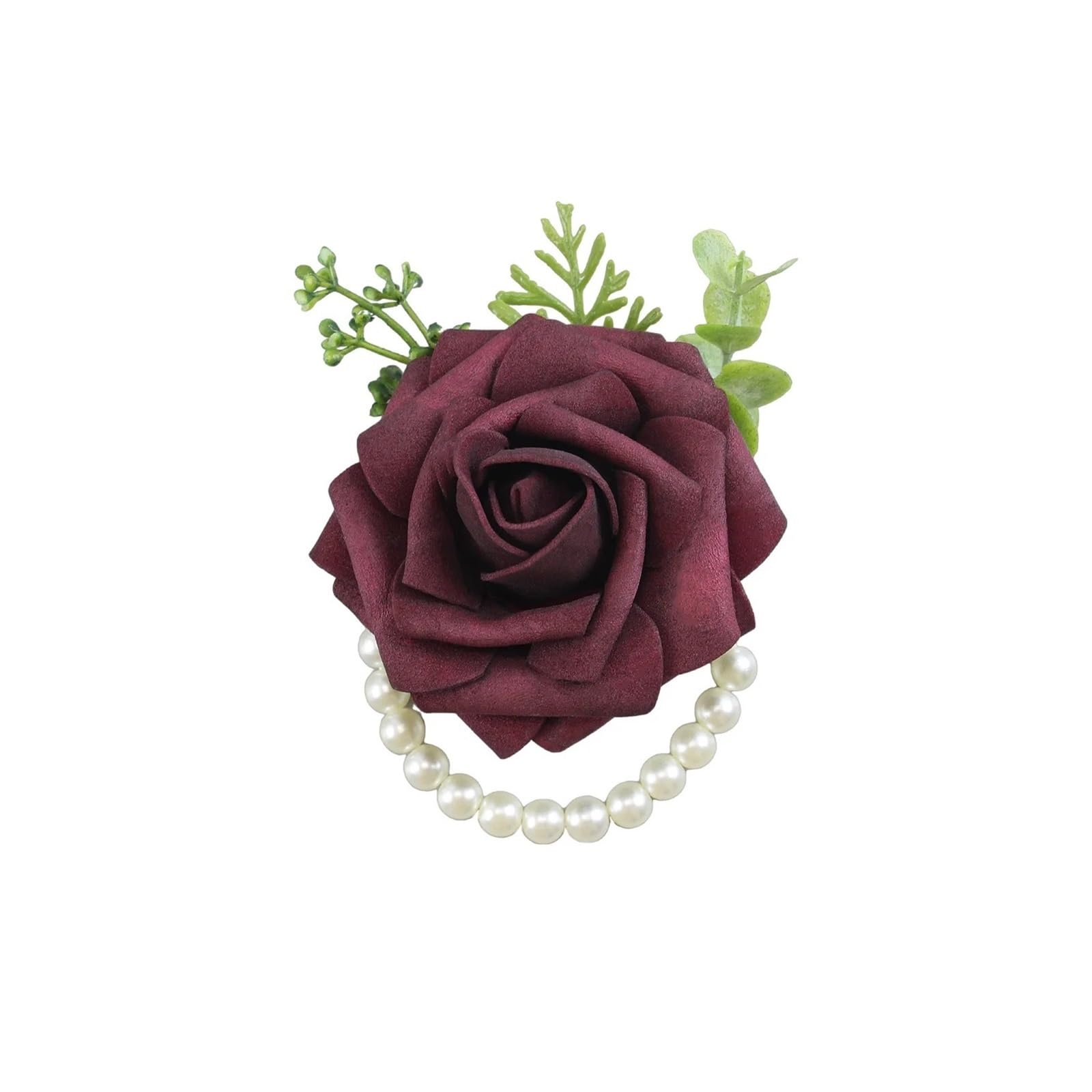 Hzomif Two-Tone Artificial Rose Wrist Corsage 6pcs Bridesmaids Wrist Corsage Bracelet Wedding Accessories PE Rose Flowers Artificial Cuff Bracelets(Wine red)