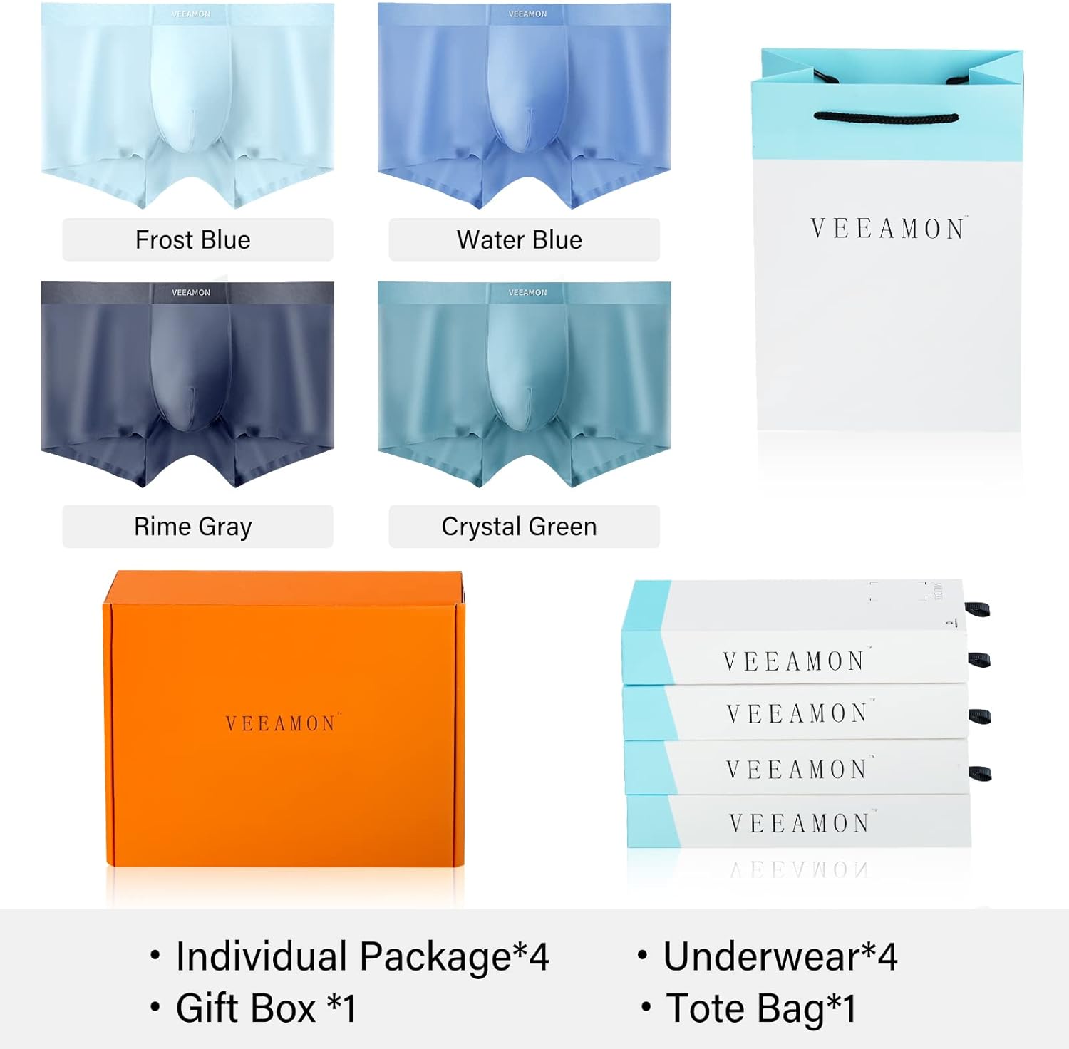 Mens Ice Silk Underwear 4-Pack Boxer Briefs Cotton Modal Comfortable Soft Trunks Underwear With Gift Box - Image 3
