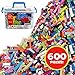 Bucket of Building Bricks - 600 PC Bulk Blocks with Roof Pieces - Tight Fit and Compatible with All Brands