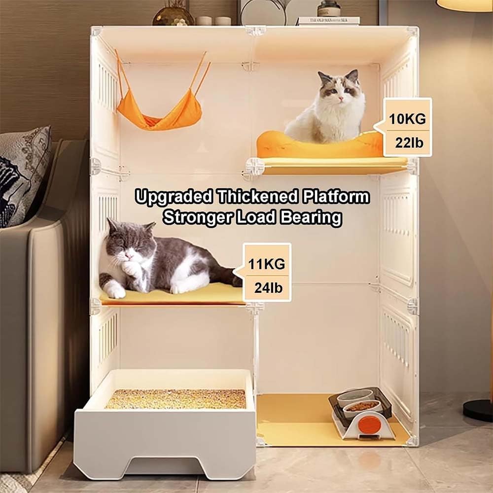 Cat Cages Indoor with Litter Box, Transparent Cats Villa, Window Litter Box, Window Cat Cage, Thicken Plastic + Resin Material, 2/3-Tier Large in-Door Enclosure for Indoor (White*28" L x 18" W x42 H)
