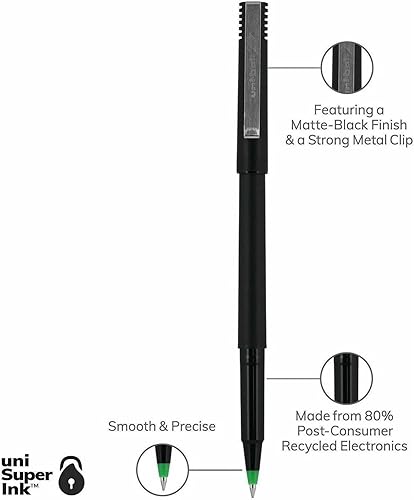 Miniatura 8 de UNI 60154 Uni-Ball Roller Pen Rollerball, Green, Micro 12 pk