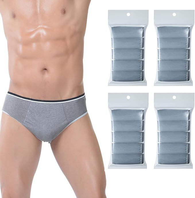 20 Packs Mens Cotton Disposable Underwear Panties Portable Briefs for Travel Fitness Hotel Spa Hospital Stays (XXL)