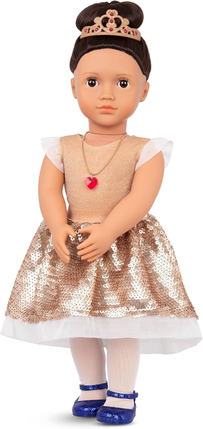Our Generation Amora bambola di moda da 46 cm con 3 outfit a cuore | 19 pezzi con 3 outfit e accessori moda, capelli castani lisci da acconciare, occhi marroni che si aprono e si, 3+ anni