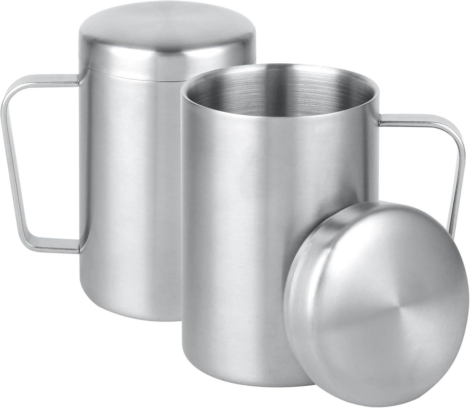 17 oz Stainless Steel Double-Walled Mugs – Insulated Coffee & Tea Cups with Handles and Lids for Camping and Everyday Use – Set of 2