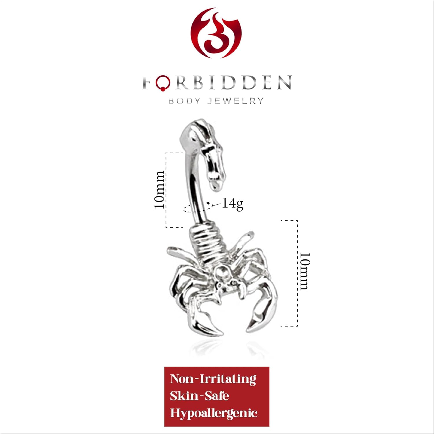 Forbidden Body Jewelry Belly Button Rings Surgical Steel 14G Top Down Scorpion Belly Ring - Image 2