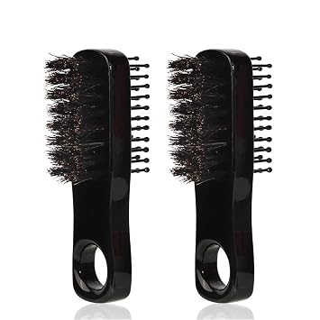 2Pcs Mini Barber Fade Brush for Men - Double Sided Hair Brush with Natural Boar Bristles & Nylon Teeth, Wooden Handle Beard & Hair Styling Tool for Cleaning Loose Hair, Scalp Massage & Grooming