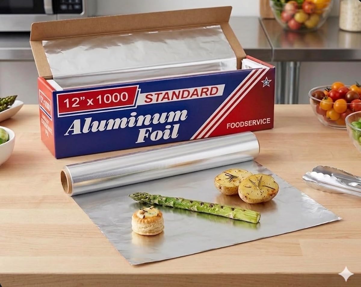 Papel de aluminio, 12x1000 pulgadas, plata, para cocinar, hornear, asar a la parrilla, envolver, uso comercial y almacenamiento de alimentos