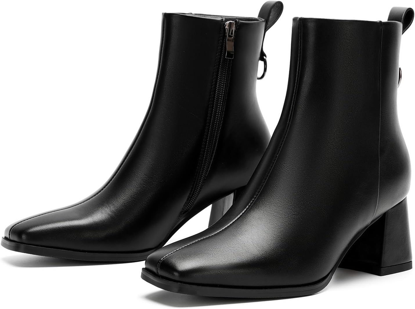 Booties for Women Square Toe Ankle Boots Chunky Block Low Heel Boot