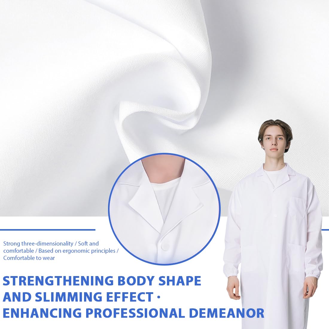 Blouse Blanche Chimie Lycee laboratoire Blouse Medicale blanc manches longues Blouse medicale, blouse blanche collège, blouse chimie lycee, blouse blanche - Poignets élastiques, S