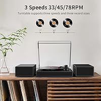 Vista 4 de Record Player with 2X External Speakers Turntable Bluetooth Input Belt-Driven 3-Speed (33, 45, 78 RPM) LP Player Turntables for Vinyl Records with