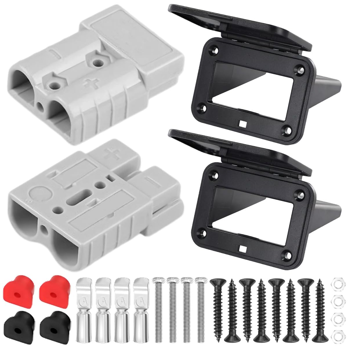 50A Quick Connect/Disconnect Battery Socket Panel with Dust Cover Compatible with Anderson SB50 Series, Flush Mount Plate for 12-24V DC Car, Winch, Trailer(2 Pack)