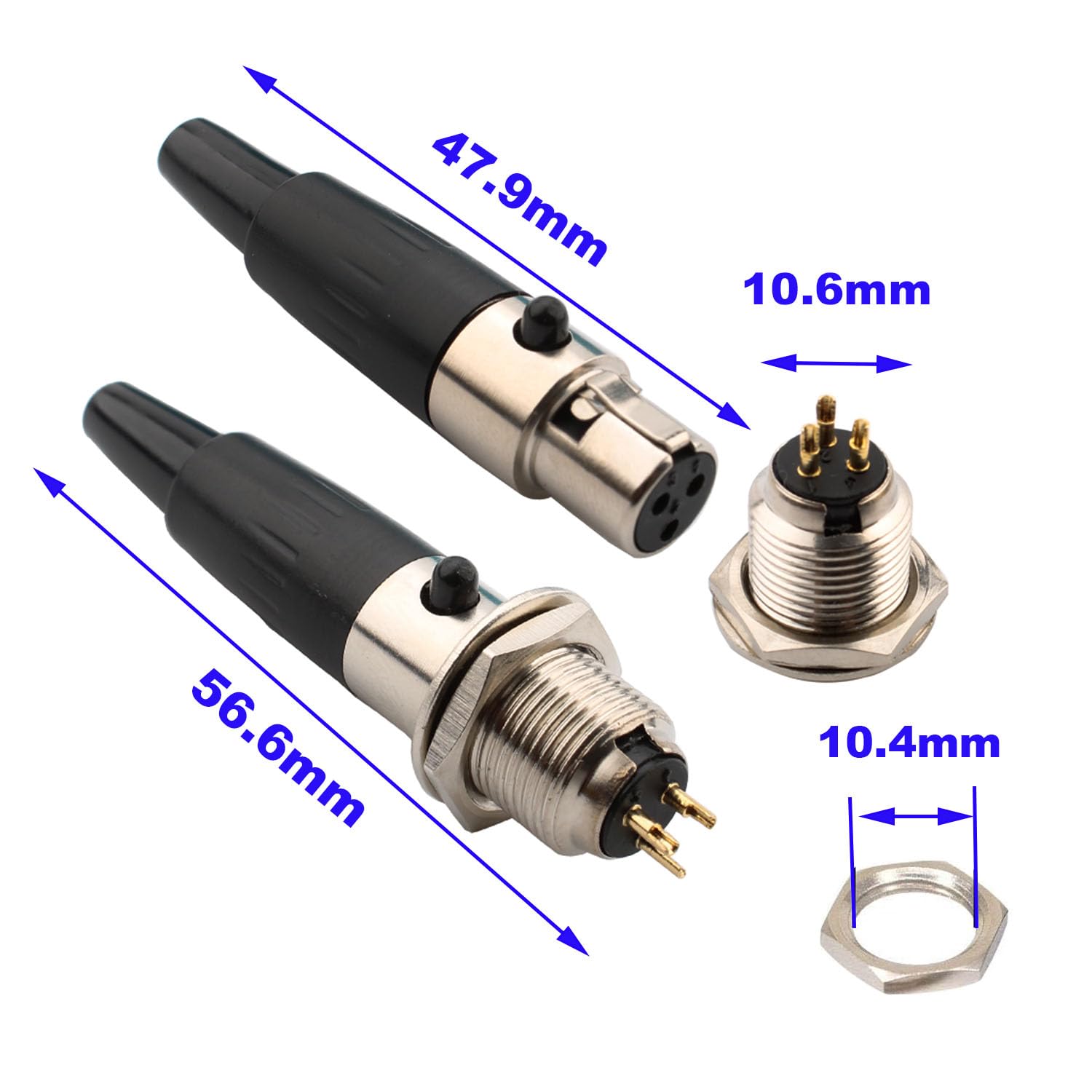 RUNCCI-YUN 4PCS Mini 3 Pin XLR Solder Connector,2 Male and 2 Female XLR Mic Plug,Microphone Audio Socket,XLR Male Female Connector Solder Microphone Plug XLR Jack Stereo - Image 2