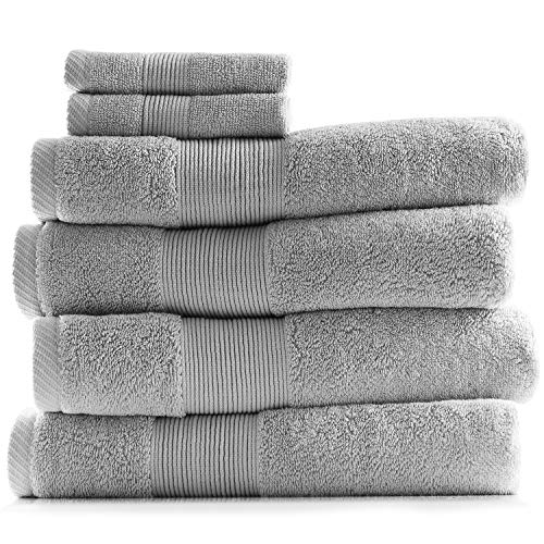 Image of Hearth & Harbor Bath Towels for Bathroom - 100% Ring Spun Cotton Luxury Bathroom Towels - Ultra Soft & Highly Absorbent, Bath Towels Set of 6 - Silver Gray