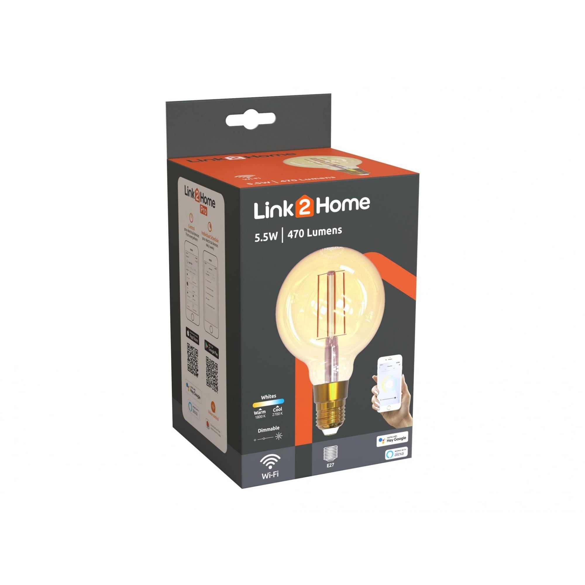 Link2Home LTHFE27L6W L2HOME E27 Ampoule LED à filament 5,5 W
