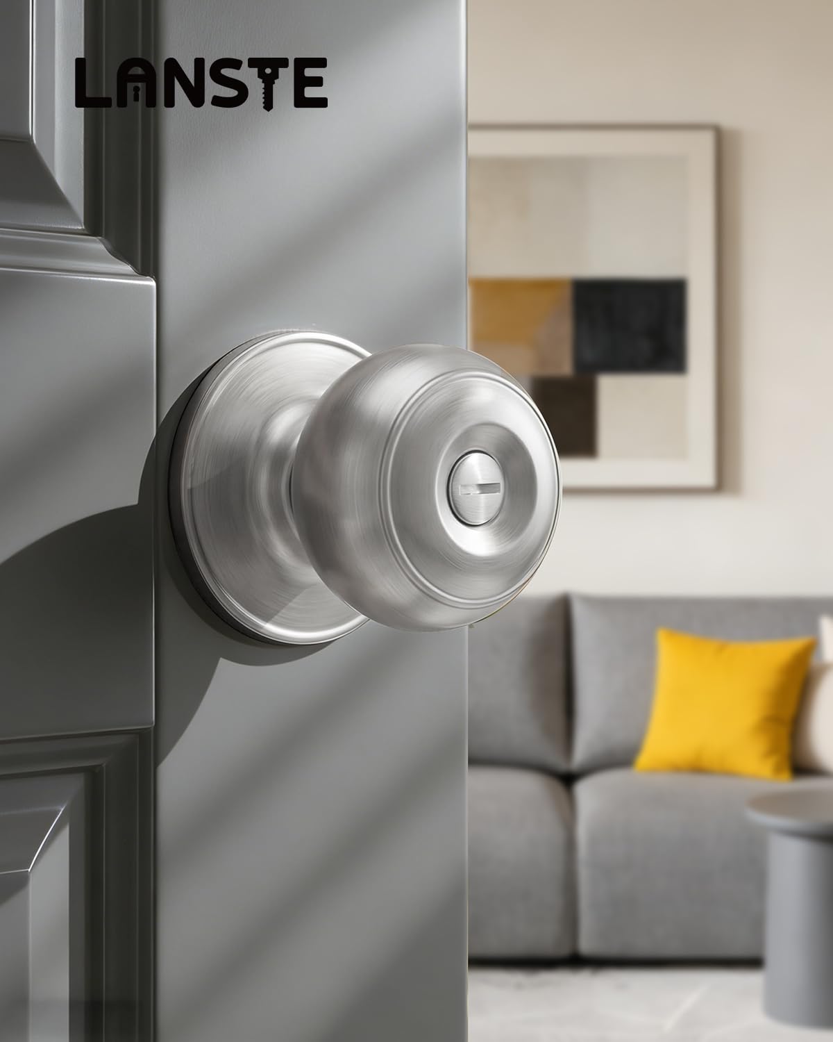 Brushed Nickel Privacy Door Knobs - Keyless Lock -2 Brushed Nickel Privacy Door Knobs - Keyless Lock -2