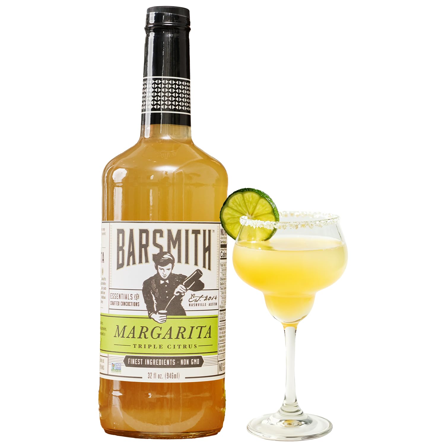 Barsmith Bar Essentials Margarita Mix Triple Citrus Blend - Margarita Cocktail Mix with Lime, Orange & Lemon Juice - Non-GMO & Gluten-Free - Perfect for Parties & Home Bars - 32 oz Bottle (Pack of 1)