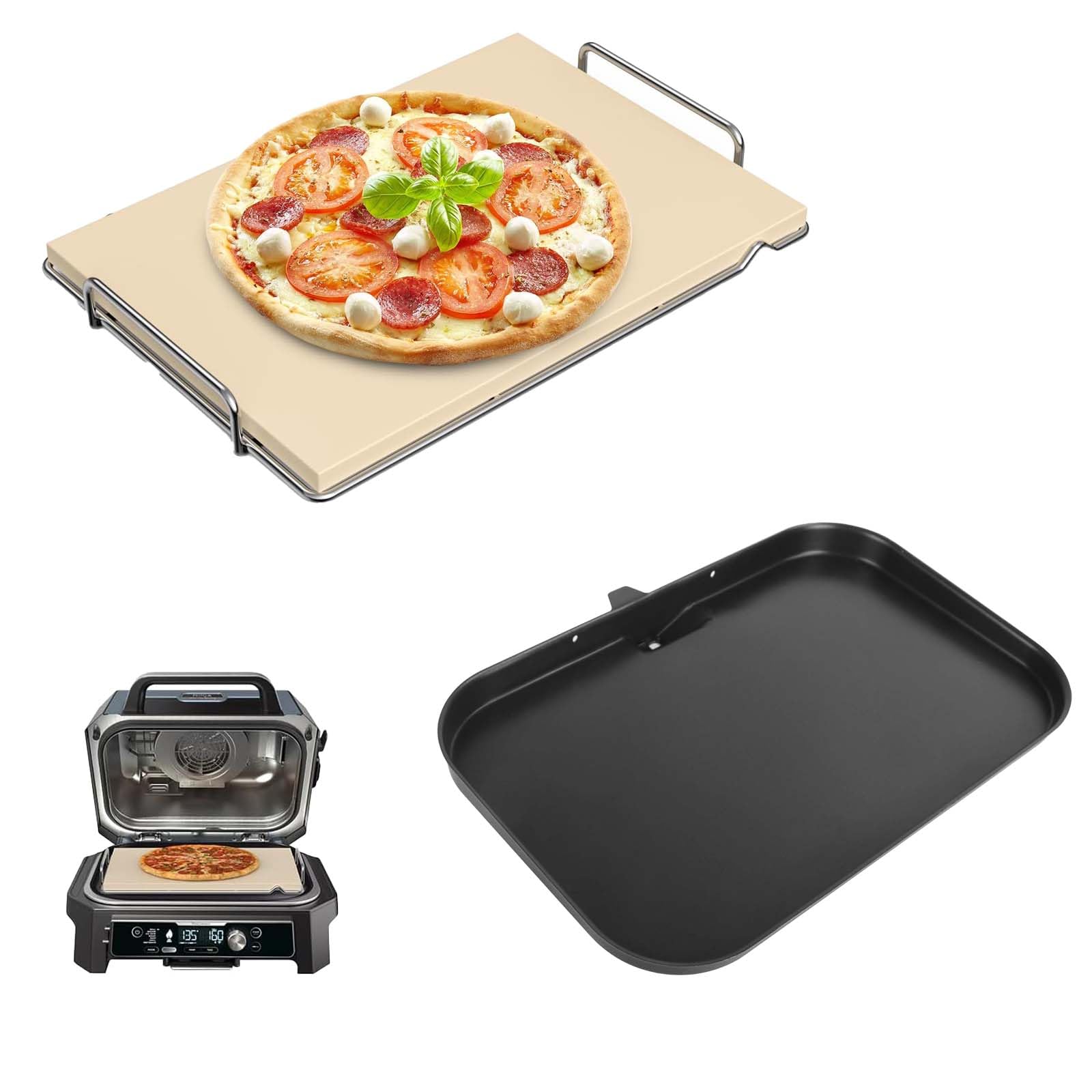 Amazon.com : Outspark Pizza Stone with Grill Rack&Flat Top Fry Pan