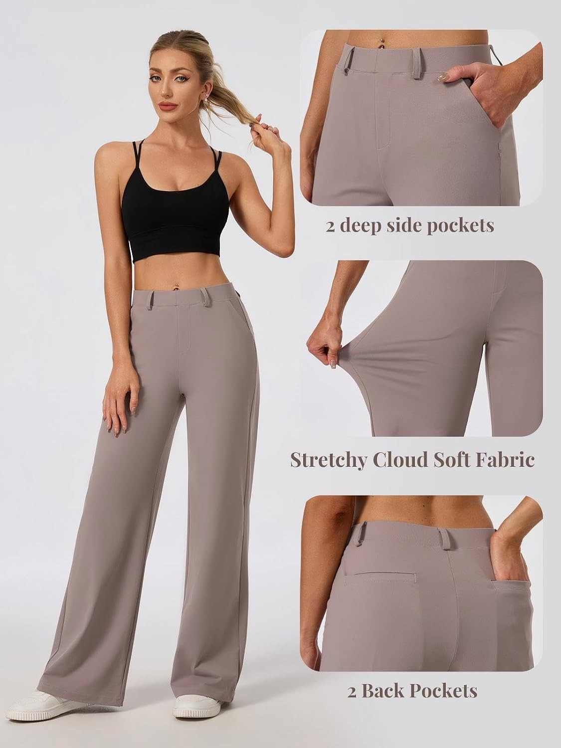 Women's Wide Leg Dress Pants Work Slacks Trousers Pull on Dressy Casual Petite/Regular/Tall/Extra Tall
