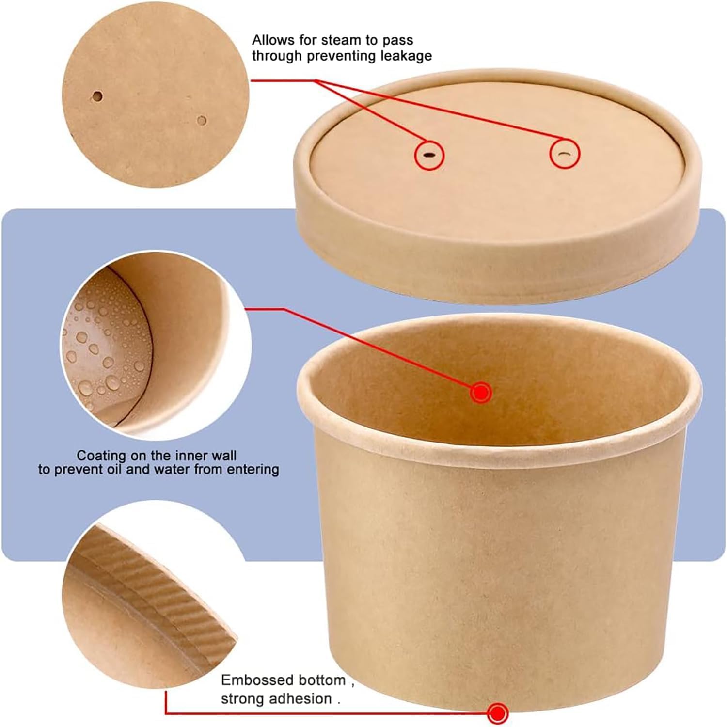 [25 juegos – 8 onzas] Recipientes de papel kraft para sopa de alimentos con tapas ventiladas, cuencos desechables para microondas, tazas de helado, ideales para restaurantes – 30 etiquetas