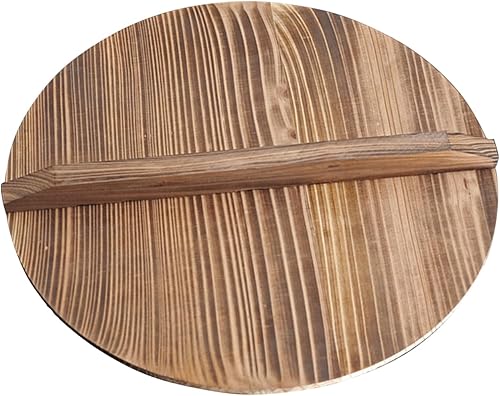 Tapa de wok de madera natural, accesorios de wok para suministros de cocina del hogar, práctica tapa de hierro fundido con mango de hipotenusa