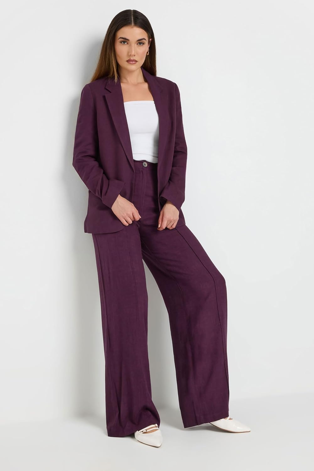 Long Tall Sally LTS Tall Linen Pleated Wide Leg Pants Purple