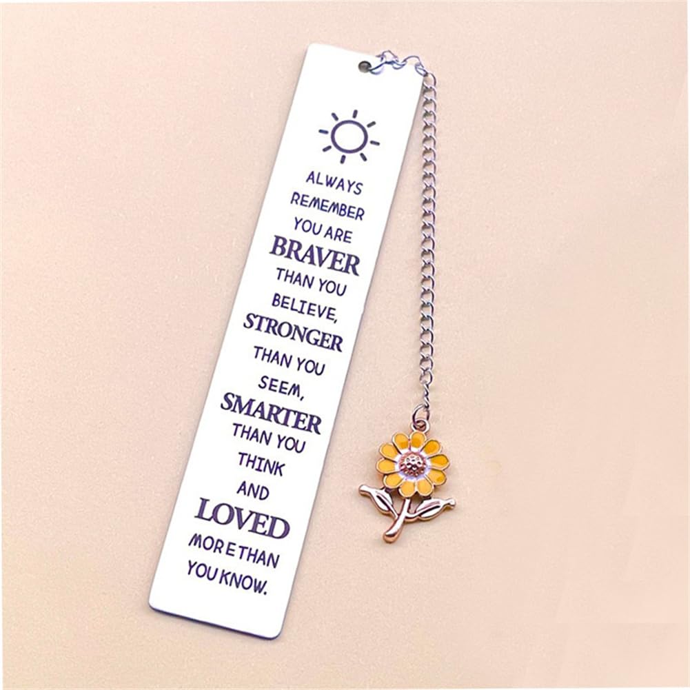 Sunflower Pendant Bookmark with Chain, Inspirational Words Book Markers for Reading, Holder, Gifts for Women Men, Teens - Image 4