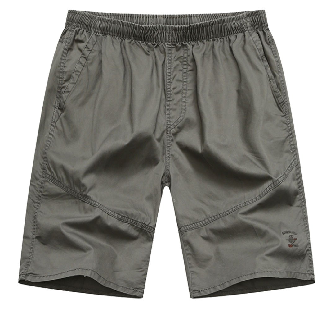 YangguTown Men's Cotton Full Elastic Waist Band Twill Pants Drawstring Cargo Performance Uniforms Shorts