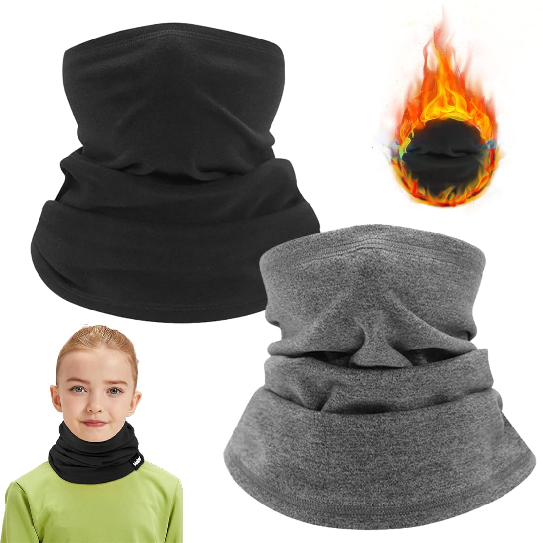 2 Piezas Braga Cuello Niño Bufanda de Invierno para Niños, Braga para Cuello Pasamontañas Polar Multifuncional Máscara de Esquí Gorro