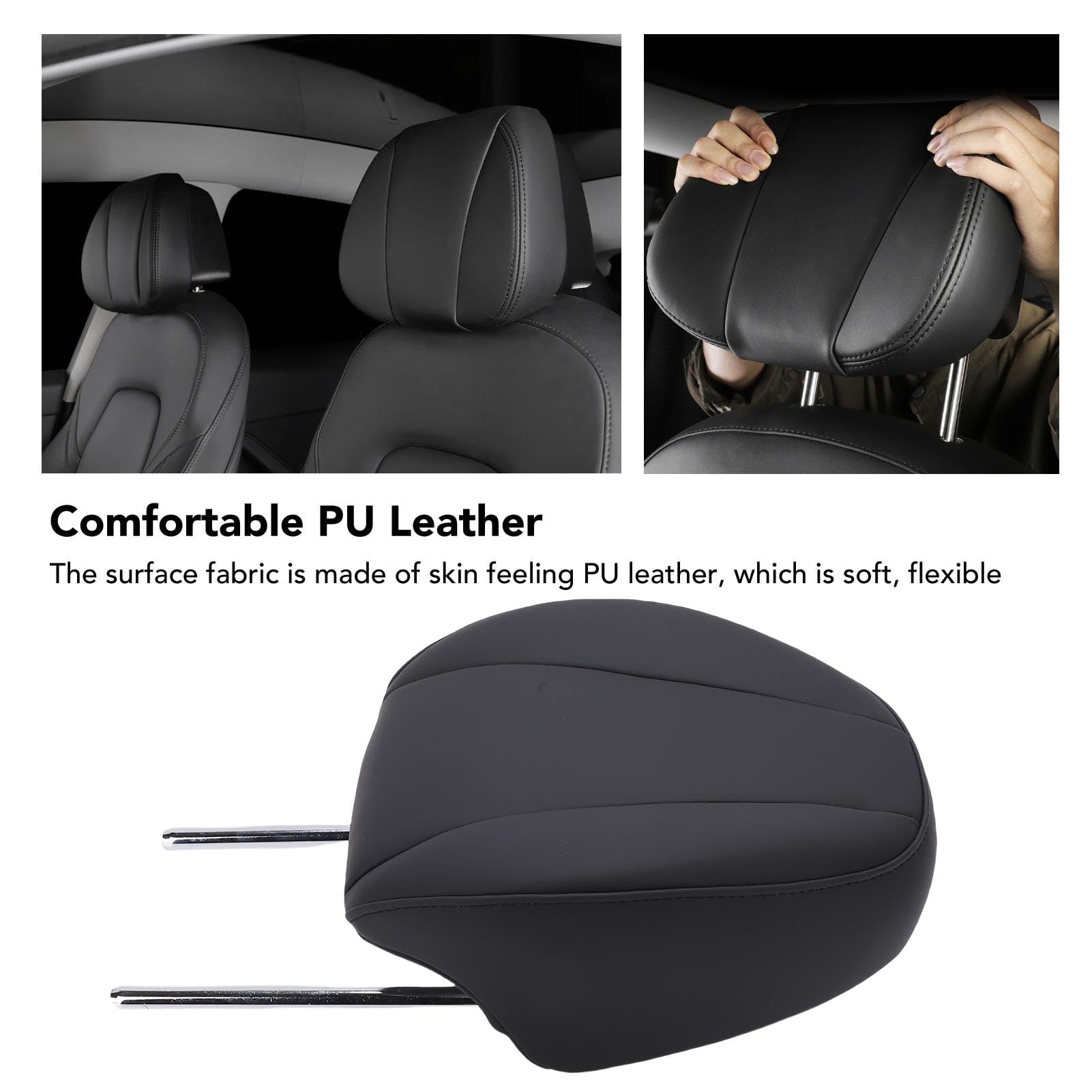 Appui-tête de Siège de Voiture en Mousse à Mémoire de Forme, Support de Cou Confortable pour Les Longs Voyages, Remplacement en Cuir PU Noir