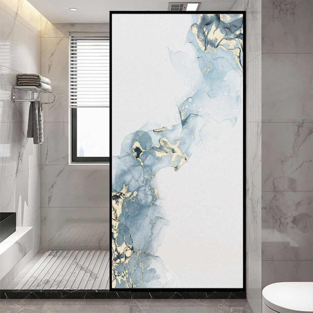 Marble Grain Pattern Frosted Privacy Window Film Glue Free Static Cling Glass Window Film Heat Control Glass Sticker for Home Office W47.2 x H78.74(120x200cm)