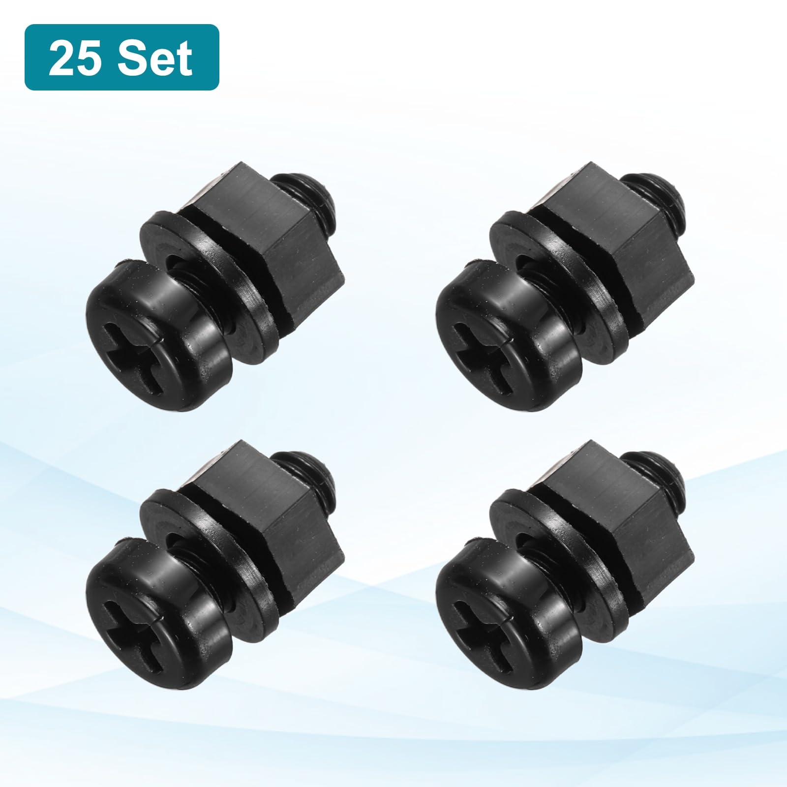 sourcing map 25 Set M5x12mm Nylon PA66 Plastic Cross Round Head Screw Phillips Bolts Hex Nuts Flat Washers Assortment Kit - Image 3