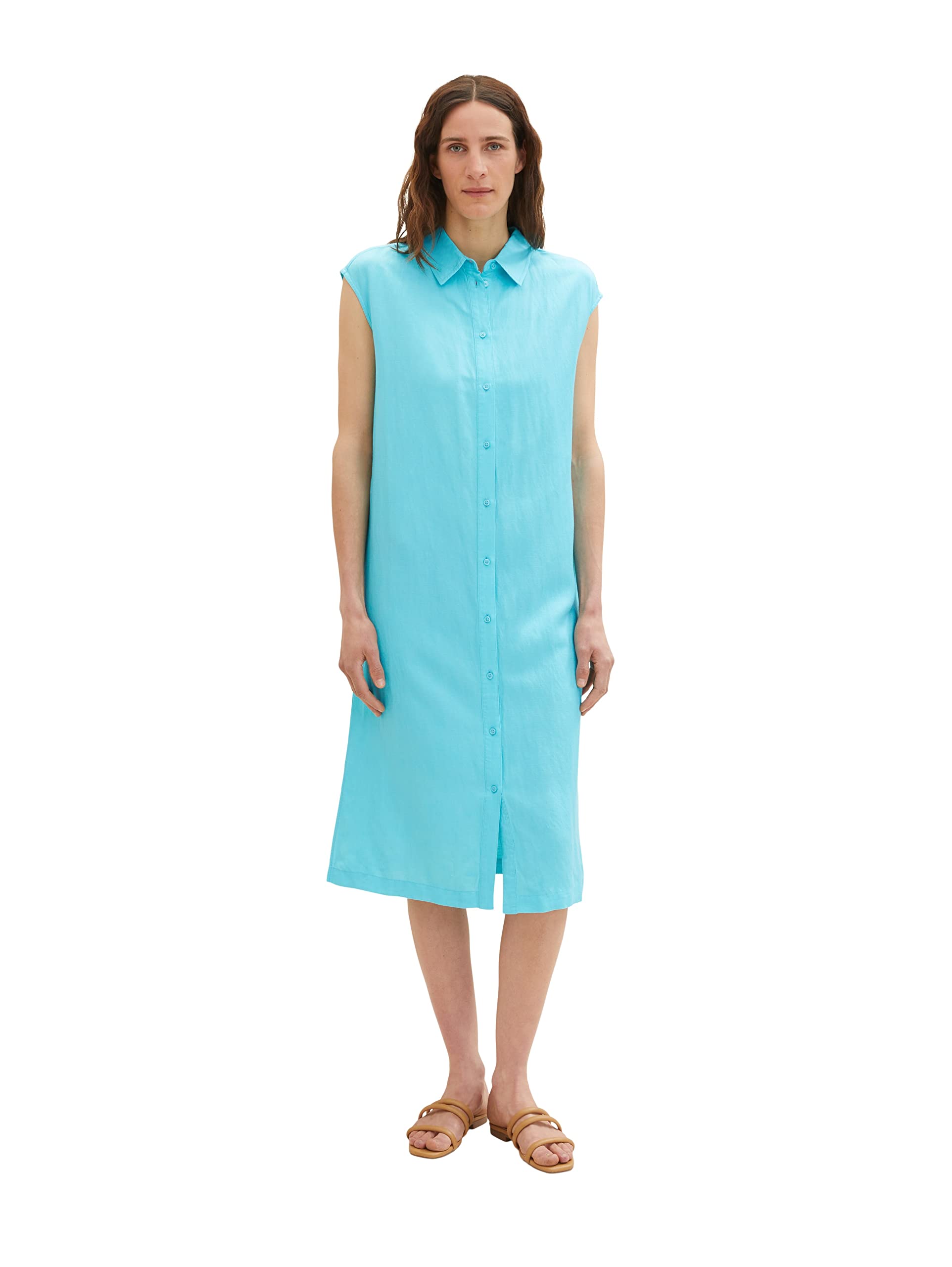 TOM TAILOR Damen Leinen Blusenkleid ohne Arm