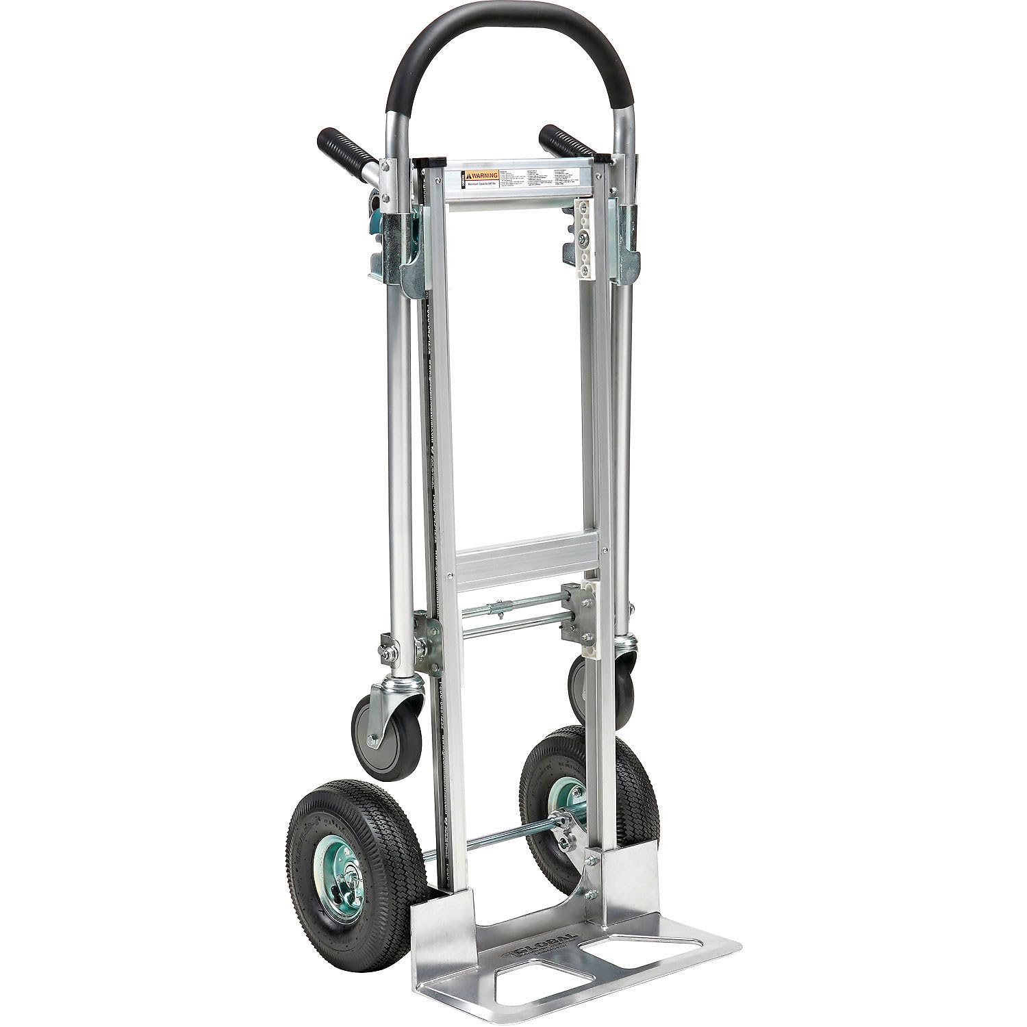 Aluminum 2-in-1 Convertible Hand Truck with Pneumatic Wheels - Junior by Global Industrial – 24"L x 60"W x 7"H, Aluminum, Gray, Model 241664
