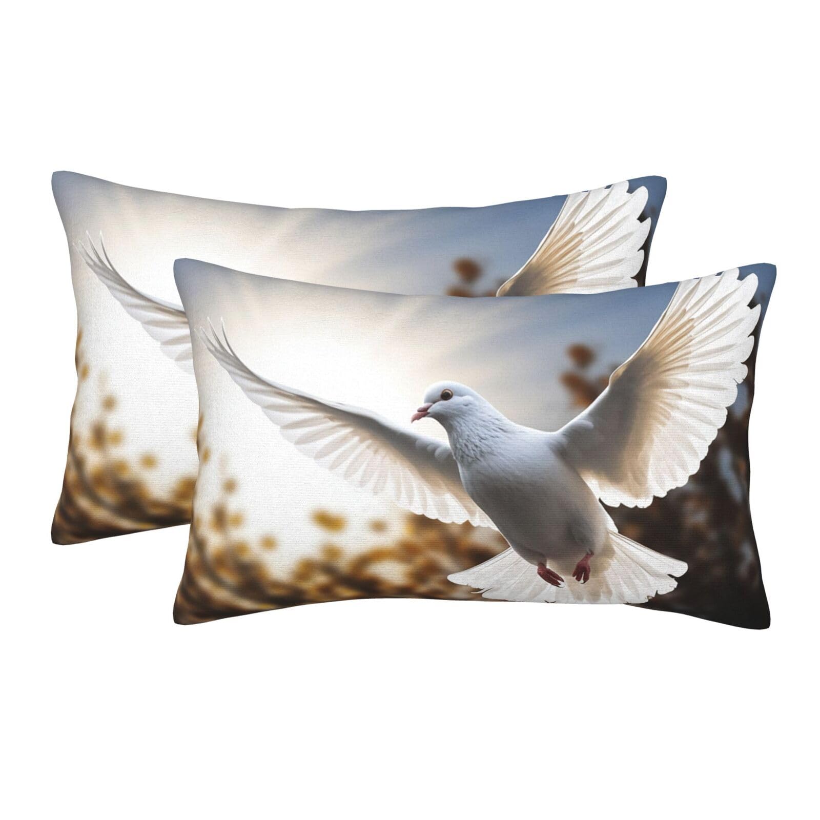 2 Pack Pillow Cases with Hidden Zipper, Soft Breathable Pillow Covers for Hair and Skin, White Dove Flying in The Sun Pillowcases 20"x30" Bed Pillow Protectors Cover for Sleeping Gifts
