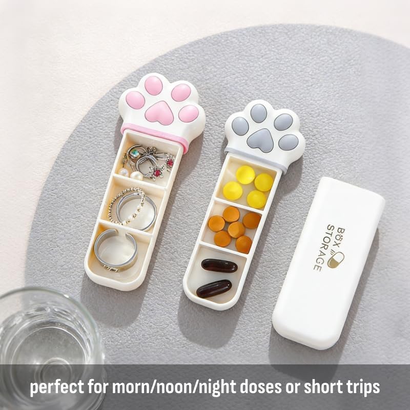 Cute Cat Paw Travel Pill Organizer, Small Pill Case Fits in Purse or Pocket, Compact Slim Pill Holder, Stylish 3 Compartments Moistureproof Pill Box (Pink) image 5