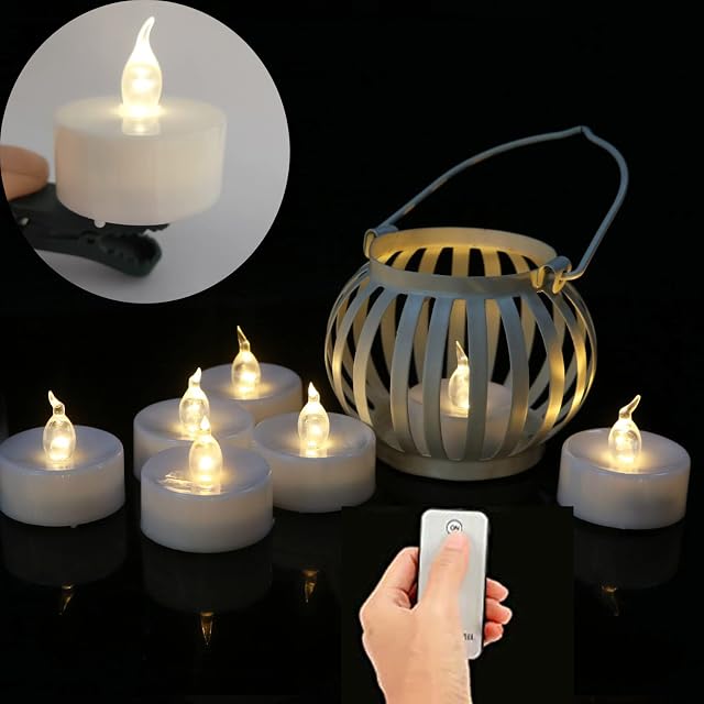 Battery Tea Lights with Remote and Clips,12 Pack flameless led Tea Lights Candles with Clips and Remote Control Good for Christmas Tree Decoration,Tealight Candles for Home Decoration(Warm White)
